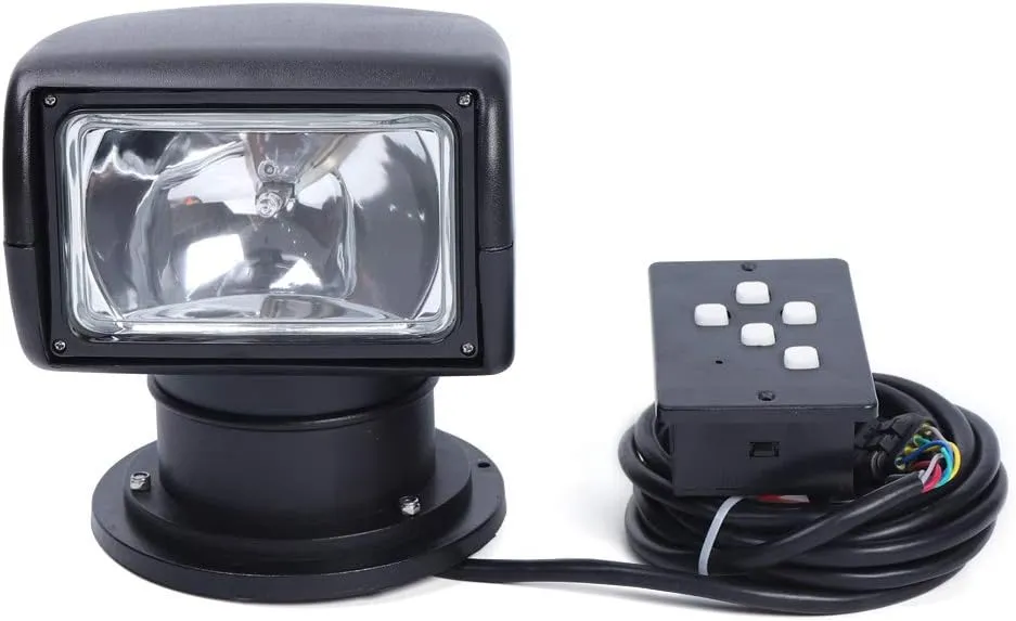 100W Bulb Spotlight for Boat Truck Car Marine Searchlight Lighting 2500LM 12V Waterproof 360° Rotate Halogen Searchlight Outdoor Lamp (Black,Simple Remote Control)