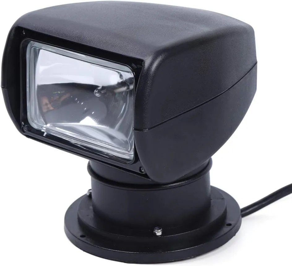 100W Bulb Spotlight for Boat Truck Car Marine Searchlight Lighting 2500LM 12V Waterproof 360° Rotate Halogen Searchlight Outdoor Lamp (Black,Simple Remote Control)