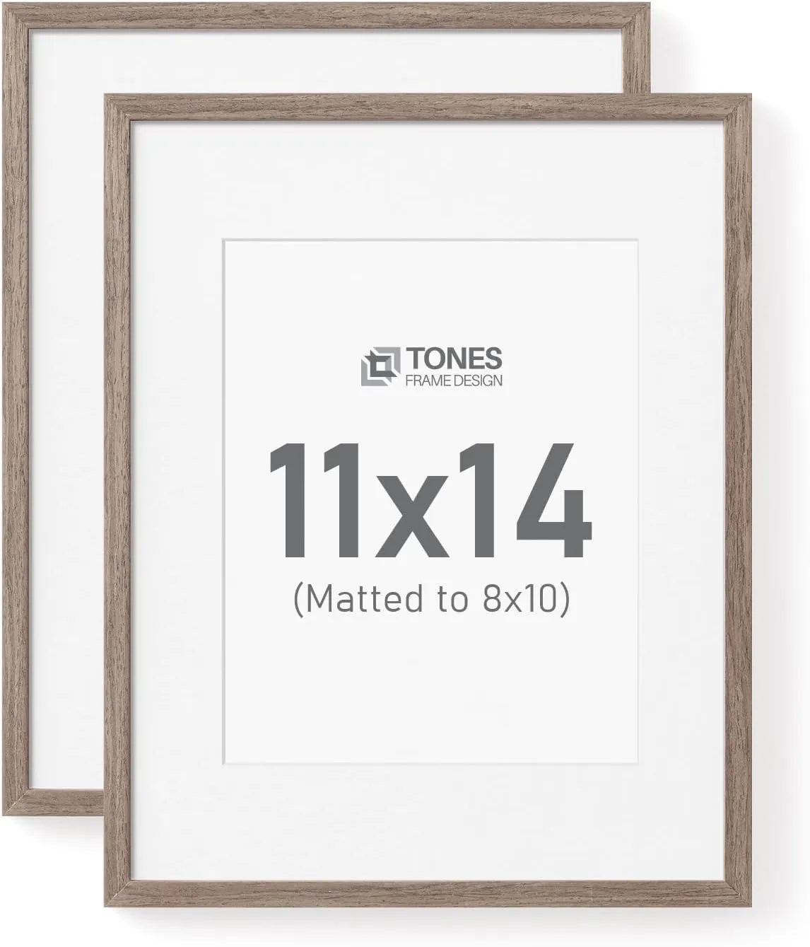 11x14 Picture Frame with 8x10 Mat, Set of 2 Photo Frames Oak Brown Solid Wood Veneer Finish, and Plexiglass Front for Poster Gallery Wall Home Decor