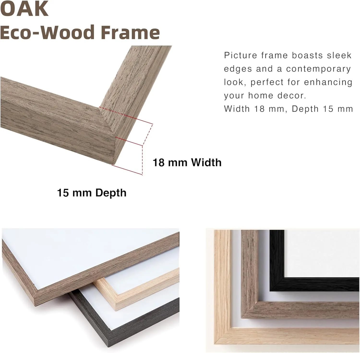 11x14 Picture Frame with 8x10 Mat, Set of 2 Photo Frames Oak Brown Solid Wood Veneer Finish, and Plexiglass Front for Poster Gallery Wall Home Decor