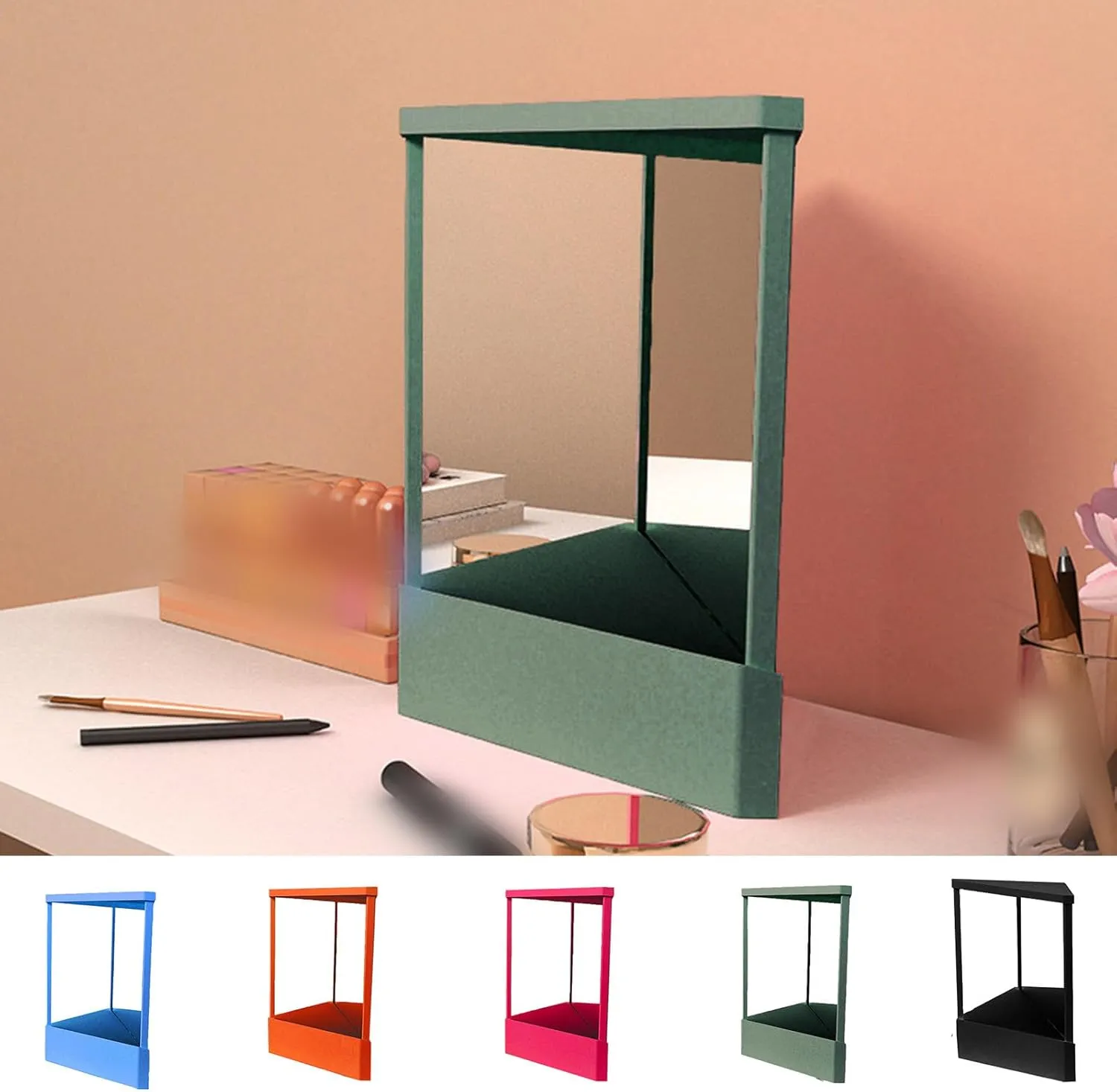 2025 Small Precision Vanity Makeup Mirror, True Mirror Non reversing Slim Design Non-Magnifying Cosmetic Mirror for Vanity Stand for Accurate Makeup Application,Stylish Beauty Tool for Home (Green)