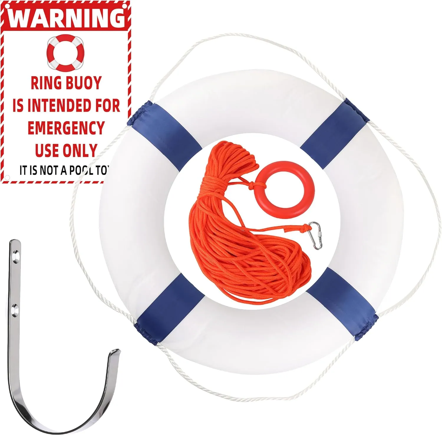 20/28 inch Foam Life Preserver Ring with 98.4 ft Floating Lifesaving Rope, Throwable Flotation Device, for Boat Safety Equipment