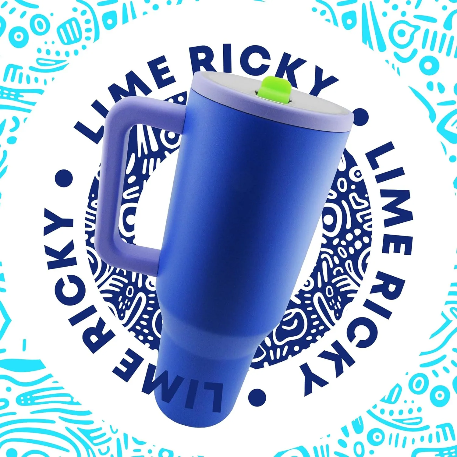 40 Oz Stainless Steel, Insulated Tumbler with Handle, Flip Straw, Rubber non-slip Base, Leak Proof, Car Cup Holder Friendly, Extra Straw and Cleaner. (Lime Rickey)