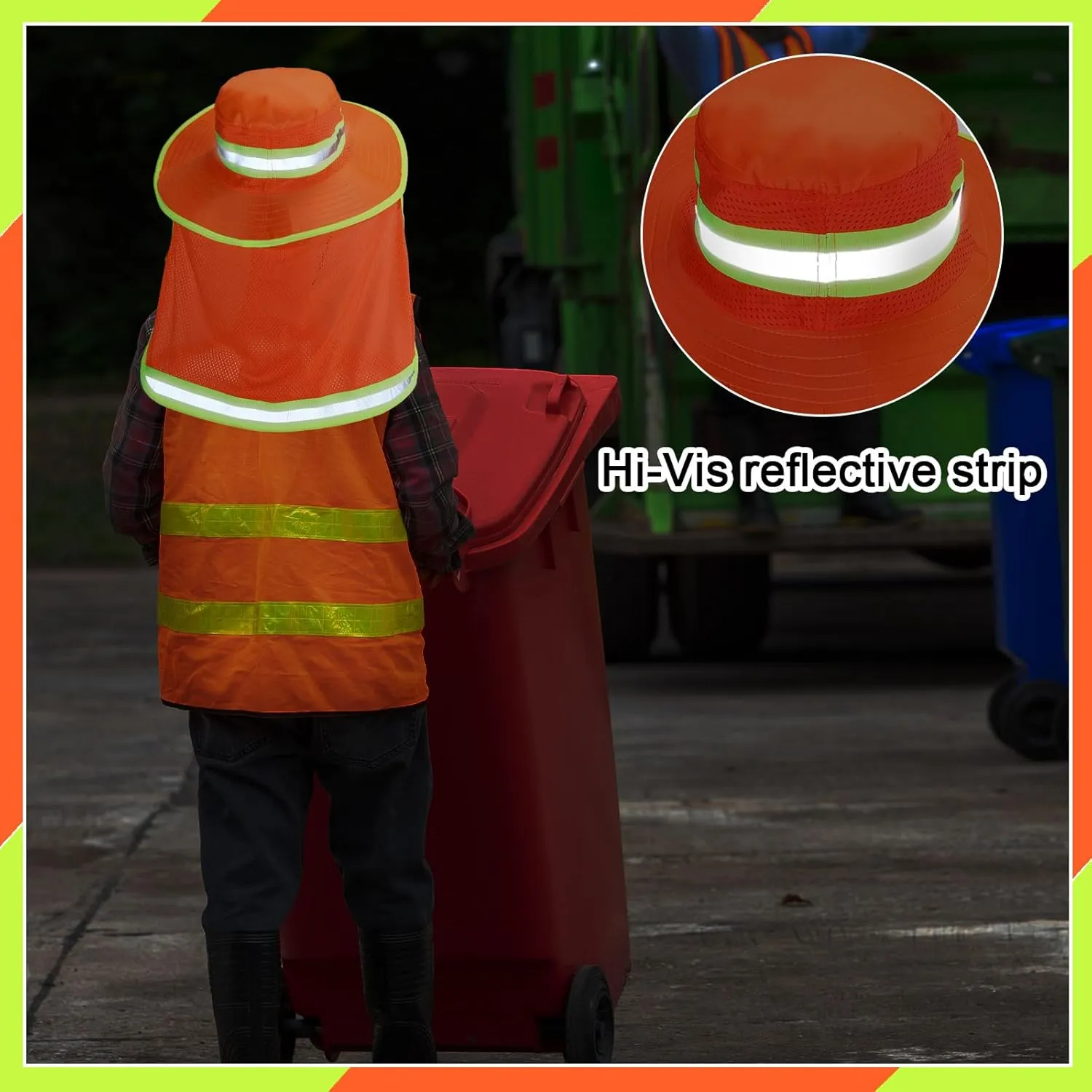 6 Pcs Reflective Safety Hat High Visibility Neck Flap Boonie Hat Wide Brim Work Hats Breathable Bucket Cap for Worker