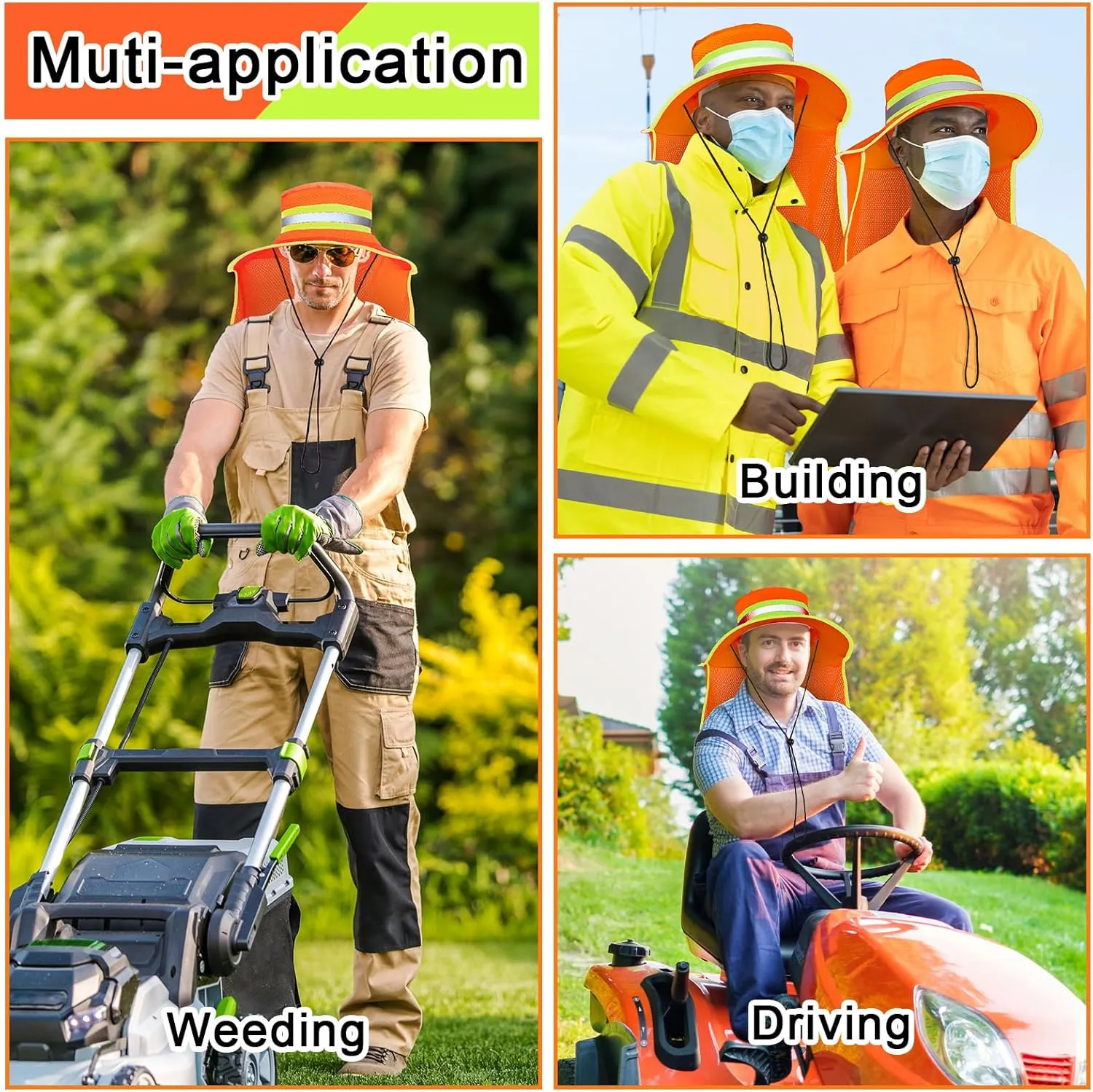 6 Pcs Reflective Safety Hat High Visibility Neck Flap Boonie Hat Wide Brim Work Hats Breathable Bucket Cap for Worker