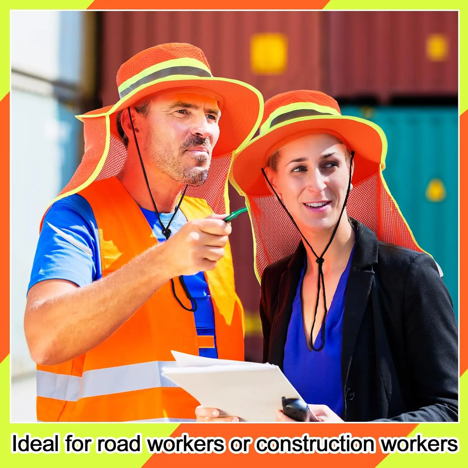 6 Pcs Reflective Safety Hat High Visibility Neck Flap Boonie Hat Wide Brim Work Hats Breathable Bucket Cap for Worker