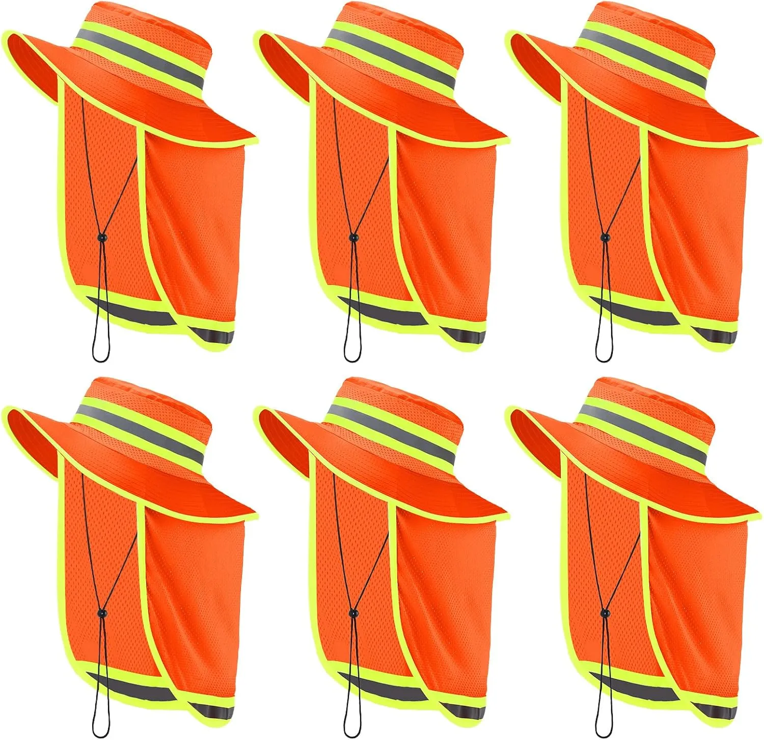 6 Pcs Reflective Safety Hat High Visibility Neck Flap Boonie Hat Wide Brim Work Hats Breathable Bucket Cap for Worker