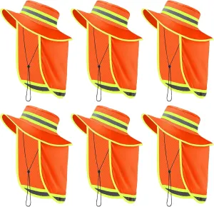 6 Pcs Reflective Safety Hat High Visibility Neck Flap Boonie Hat Wide Brim Work Hats Breathable Bucket Cap for Worker
