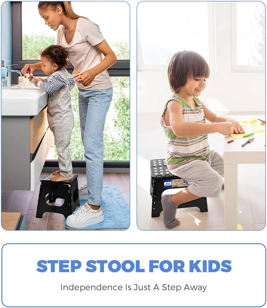 ACKO 11 inch Folding Step Stool Lightweight Plastic Step Stool - 2 Pack - Foldable Step Stool for Adults,Non Slip Folding Stools for Kitchen Bathroom Bedroom (Black, 2 Pack)