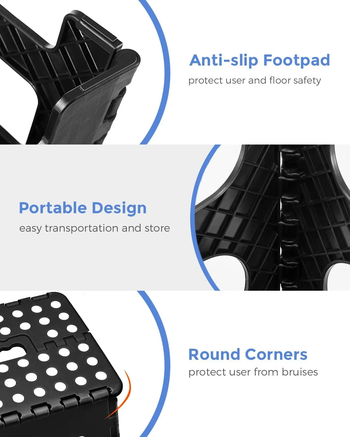 ACKO 11 inch Folding Step Stool Lightweight Plastic Step Stool - 2 Pack - Foldable Step Stool for Adults,Non Slip Folding Stools for Kitchen Bathroom Bedroom (Black, 2 Pack)