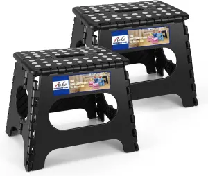 ACKO 11 inch Folding Step Stool Lightweight Plastic Step Stool - 2 Pack - Foldable Step Stool for Adults,Non Slip Folding Stools for Kitchen Bathroom Bedroom (Black, 2 Pack)