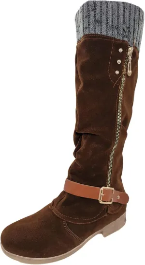 AMDBEL Boots for Women Knee High Wide Calf Boots Low Heel Boots Fashion Comfortable Zipper Long Boots Fall Winter Shoes