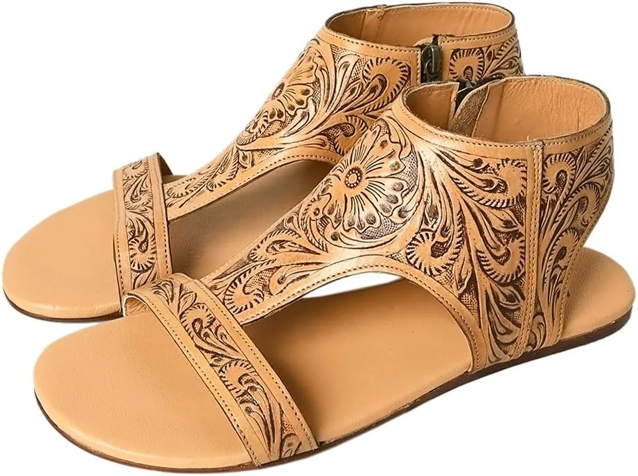 American Darling ADFT141A Hand tooled carved genuine leather sandal footwear flip flop