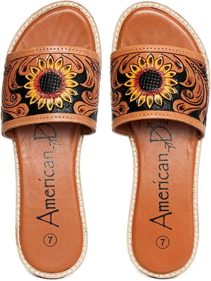 American Darling ADFTE106A Hand tooled carved genuine leather sandal footwear flip flop