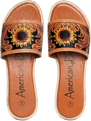 American Darling ADFTE106A Hand tooled carved genuine leather sandal footwear flip flop