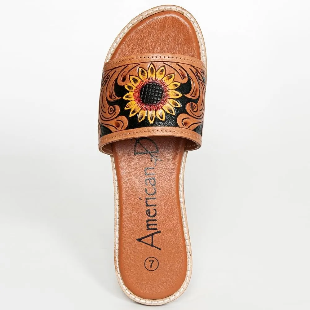 American Darling ADFTE106A Hand tooled carved genuine leather sandal footwear flip flop