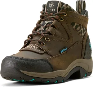 ARIAT Women's Terrain Waterproof Boot, Chocolate/Camo Leopard, 9 Wide
