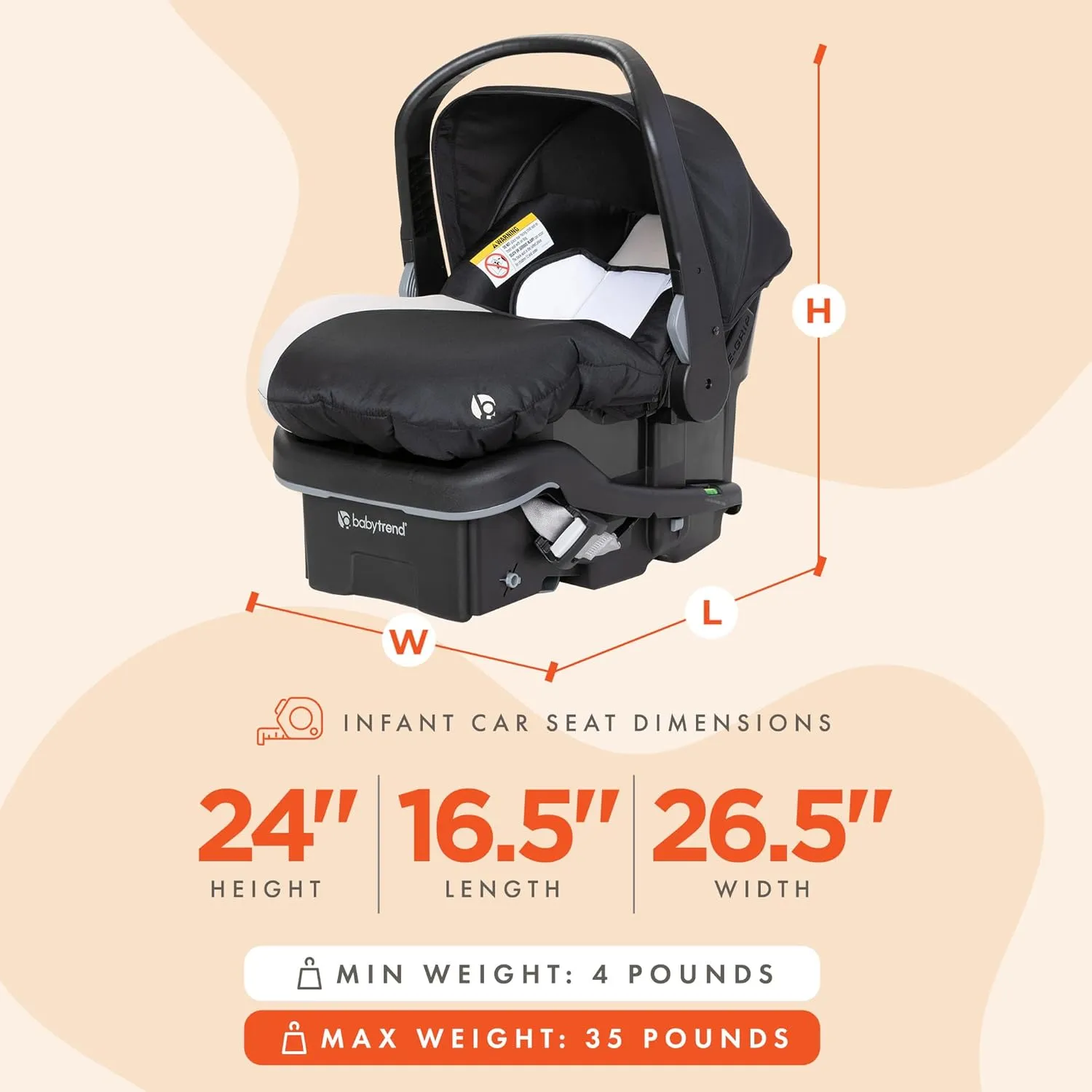 Baby Trend EZ-Lift 35 Plus Ergonomic Lightweight Rear-Facing Infant Car Seat with Multi-Position Base and Cozy Cover, Modern Khaki