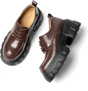 BEAU TODAY Platform Oxfords for Women, Oxford Shoes for Women, Chunky Leather Lace Up Oxfords,Casual Comfortable Breathable Non-Slip Dress Shoes for Work Business