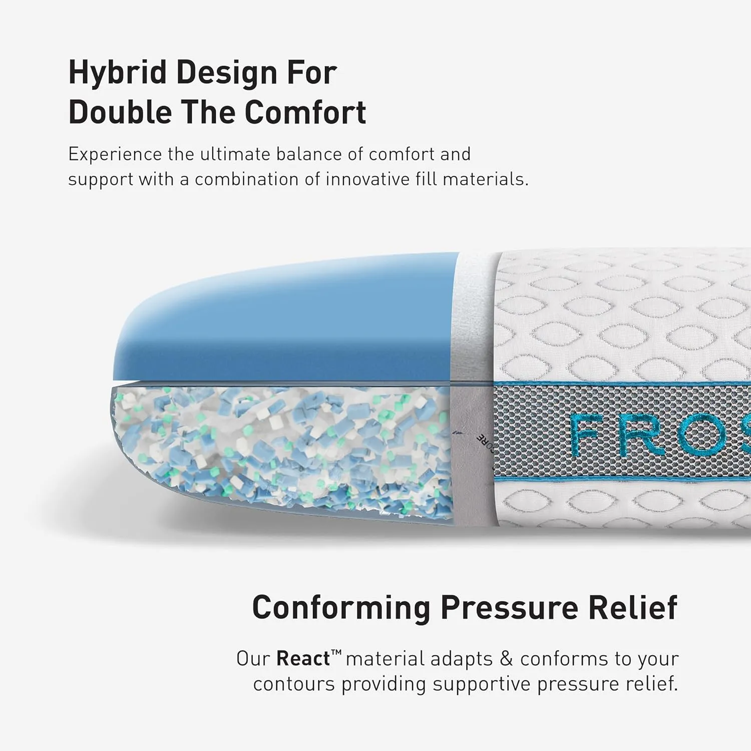 Bedgear Frost Performance Pillow - Size 1.0 - Cooling Bed Pillow for Hot Sleepers - Medium Firmness Pillow for All Sleep Positions, Hypoallergenic, Washable & Removable Cover - 20" W x 26" L x 5.25"H