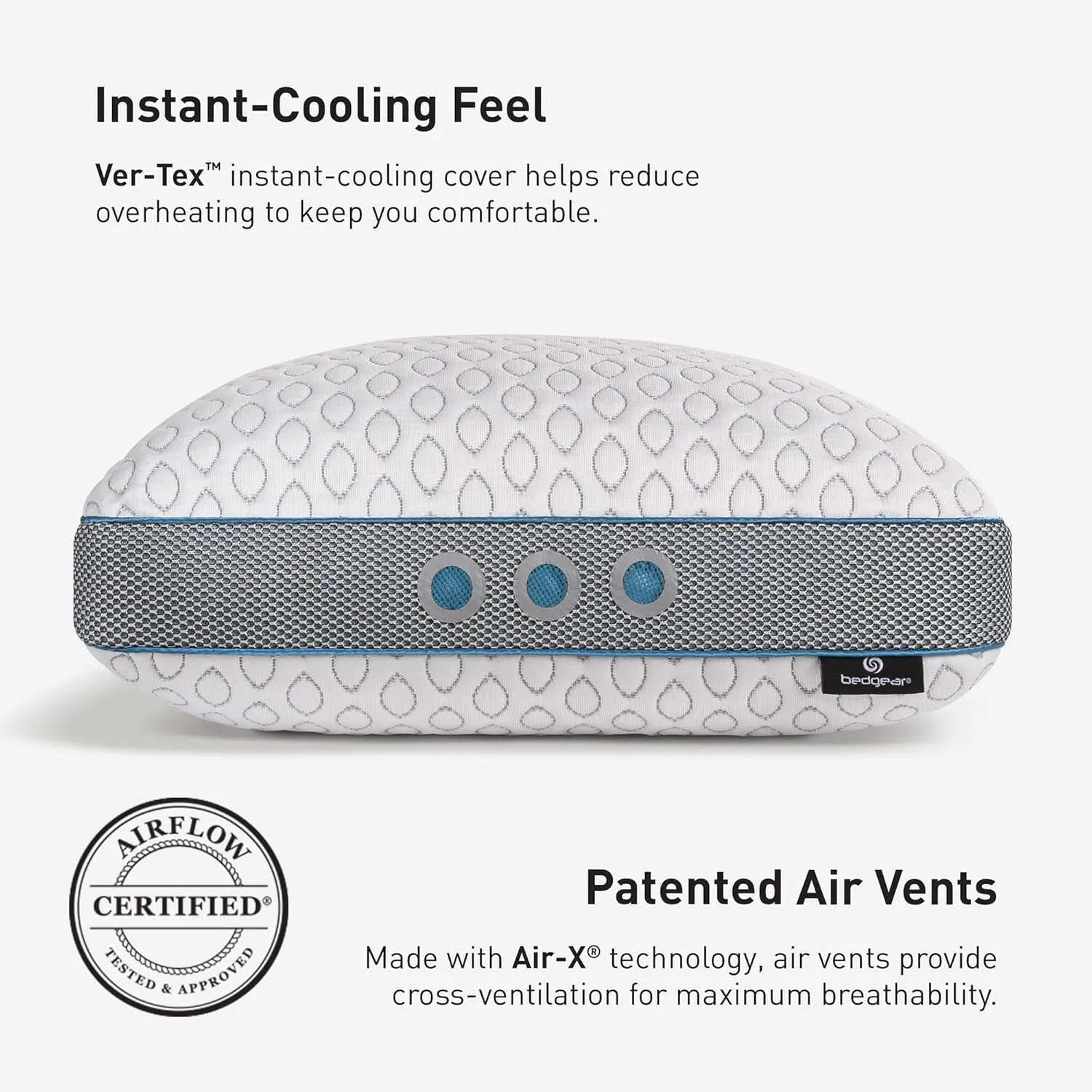 Bedgear Frost Performance Pillow - Size 1.0 - Cooling Bed Pillow for Hot Sleepers - Medium Firmness Pillow for All Sleep Positions, Hypoallergenic, Washable & Removable Cover - 20" W x 26" L x 5.25"H