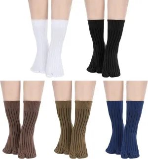 Bencailor 5 Pairs Tabi Socks Women Men Flip Flop Unisex Cotton Tabi Toe Elastic Two Toe Ankle Socks Casual Sandal