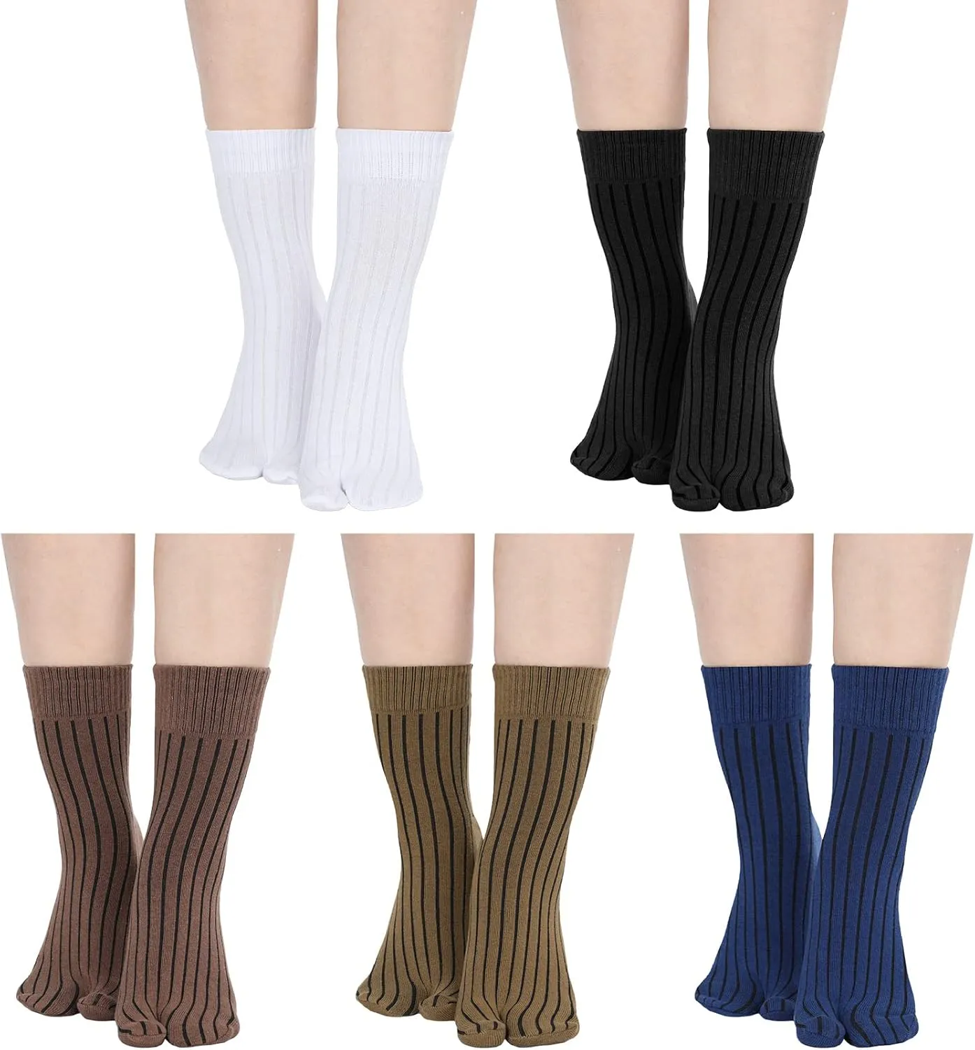 Bencailor 5 Pairs Tabi Socks Women Men Flip Flop Unisex Cotton Tabi Toe Elastic Two Toe Ankle Socks Casual Sandal