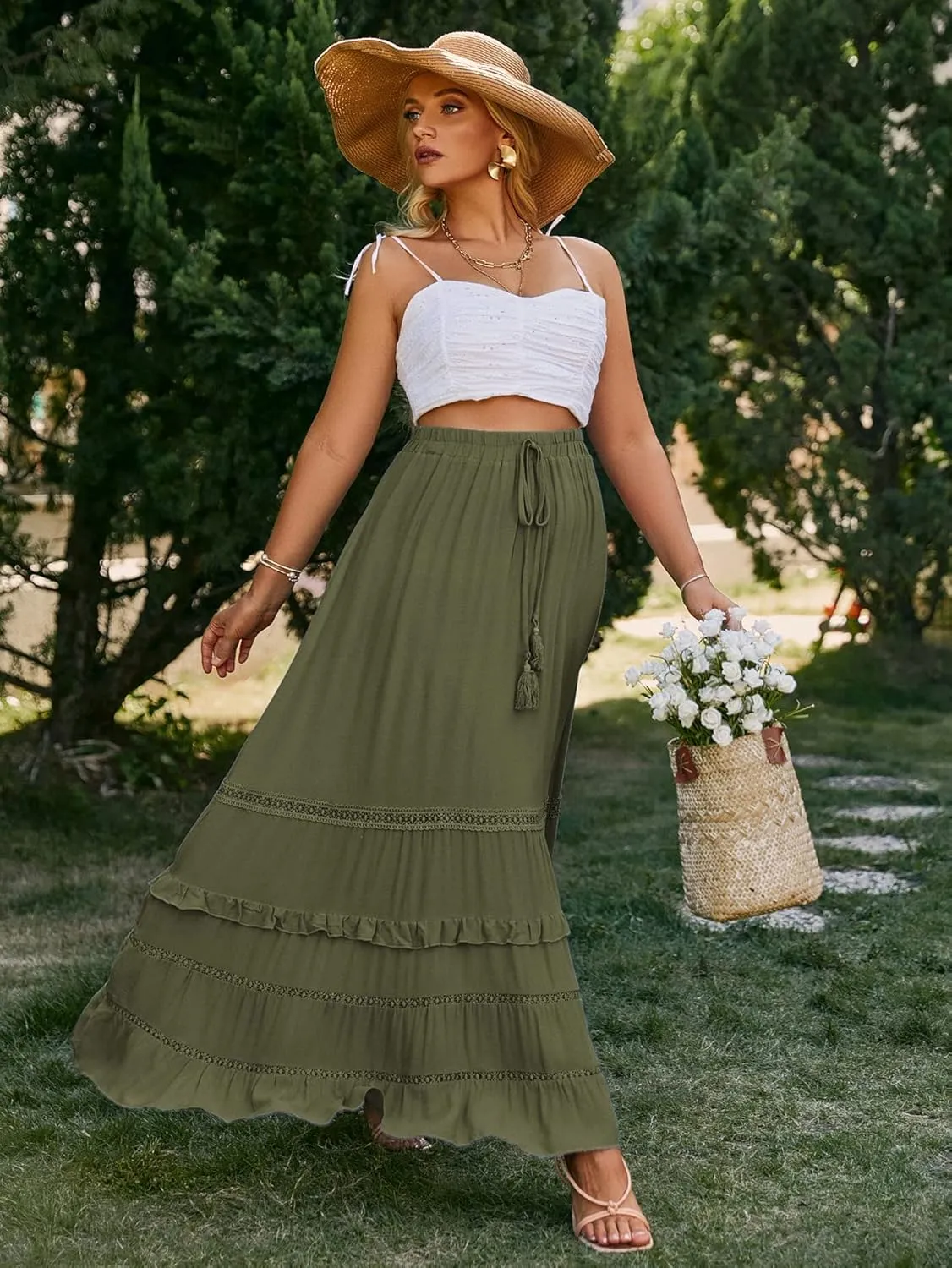 BerryGo Women's Boho Floral Wrap Maxi Skirt High Waisted Long Skirt with Slit
