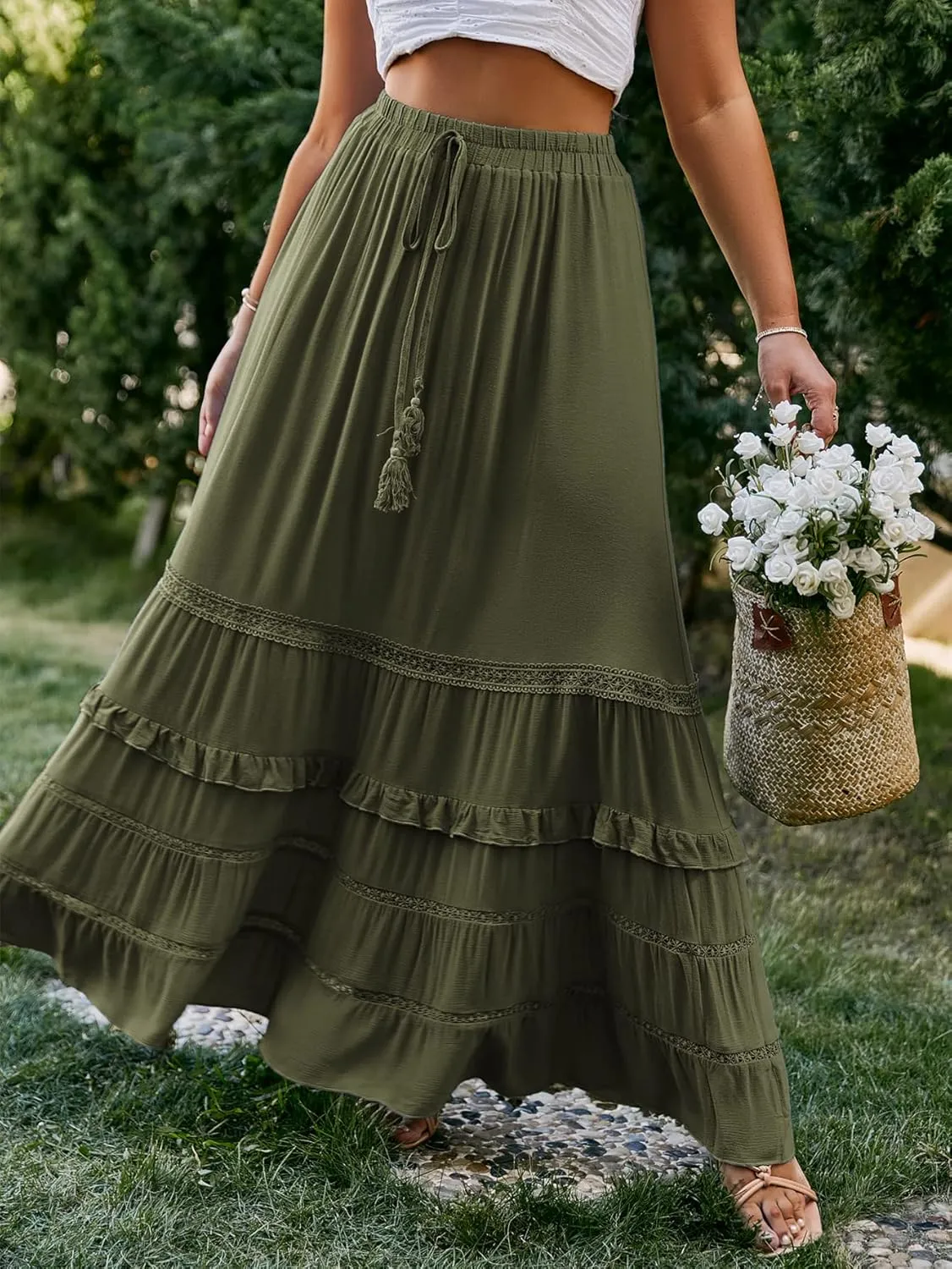 BerryGo Women's Boho Floral Wrap Maxi Skirt High Waisted Long Skirt with Slit
