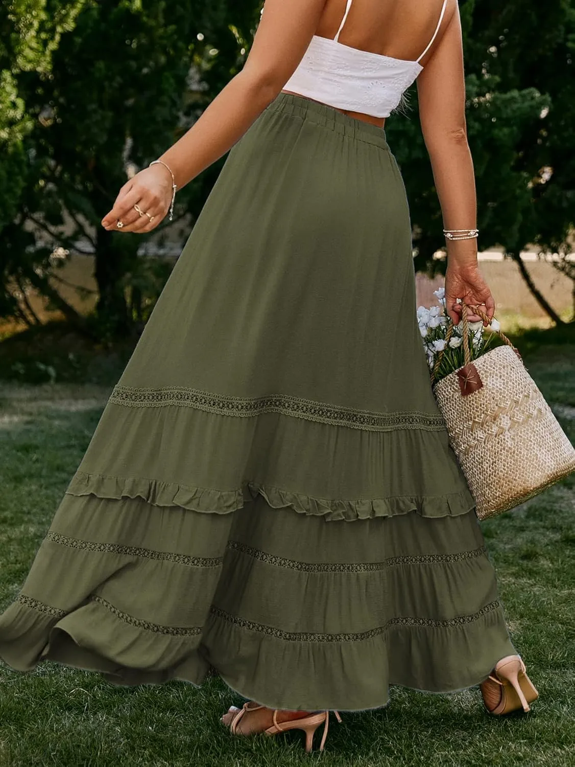 BerryGo Women's Boho Floral Wrap Maxi Skirt High Waisted Long Skirt with Slit