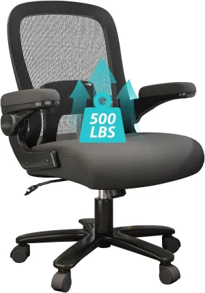 Big and Tall Office Chair 500 lbs, Ergonomic Office Chair with Adjustable Lumbar Support, Heavy Duty Mesh Desk Chair Wide Seat, Black Oversized Computer Chairs for Heavy People