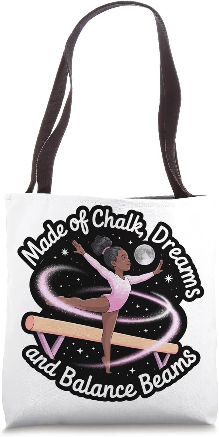 Black Girl Gymnastics Made of Chalk Dreams Balance Beam Tote Bag