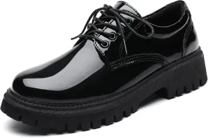 Black Platform Oxford Shoes for Women Chunky Leather Work Office Non Slip Dress Shoes Saddle Comfortable Business Shoes