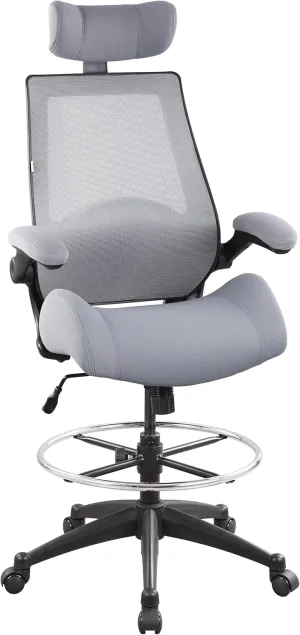 BOLISS 400lbs High Back Computer Office Drafting Chair Flip up Armrests Lumbar Support Adjustable Big Footrest Ring (Grey)