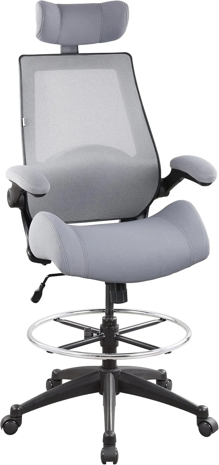BOLISS 400lbs High Back Computer Office Drafting Chair Flip up Armrests Lumbar Support Adjustable Big Footrest Ring (Grey)