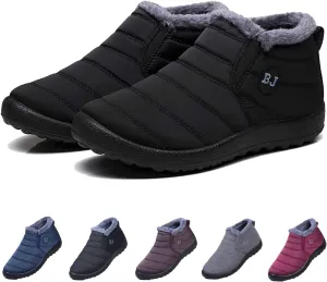 Boojoy Winter Boots, Winter Warm Anti-slip Ankle Booties, Waterproof Slip on Outdoor Fur Lined Snow Shoes for Womens