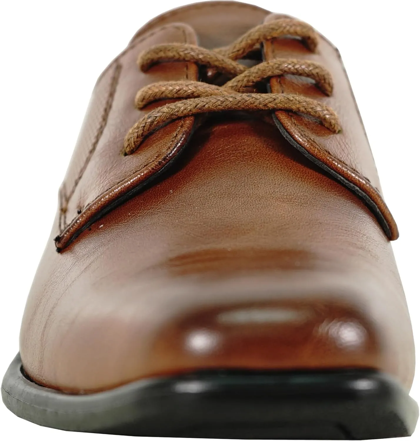 bravo! Boy Dress Shoe King Lace-up Oxford Plain Toe or Cap Toe Leather Sock for School Uniform Formal Event Size from Toddler to Youth Black Brown Cognac