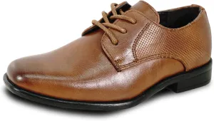 bravo! Boy Dress Shoe King Lace-up Oxford Plain Toe or Cap Toe Leather Sock for School Uniform Formal Event Size from Toddler to Youth Black Brown Cognac