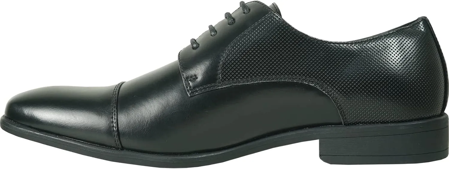 bravo! Men Dress Shoe King Classic Lace-up Oxford Plain or Cap Toe or Wingtip Leather Sock Medium and Wide Width Size from 6 to 18 Black Brown Cognac Blue Purple Red