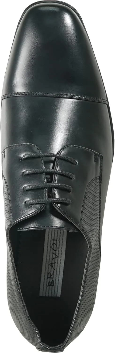 bravo! Men Dress Shoe King Classic Lace-up Oxford Plain or Cap Toe or Wingtip Leather Sock Medium and Wide Width Size from 6 to 18 Black Brown Cognac Blue Purple Red