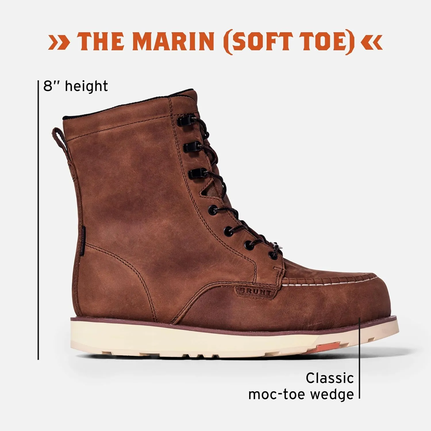 BRUNT The Marin (Soft Toe) - 8" Waterproof Moc Toe Work Boot - Electrical Hazard Rated - Slip   Oil Resistant - Adjustable Width System