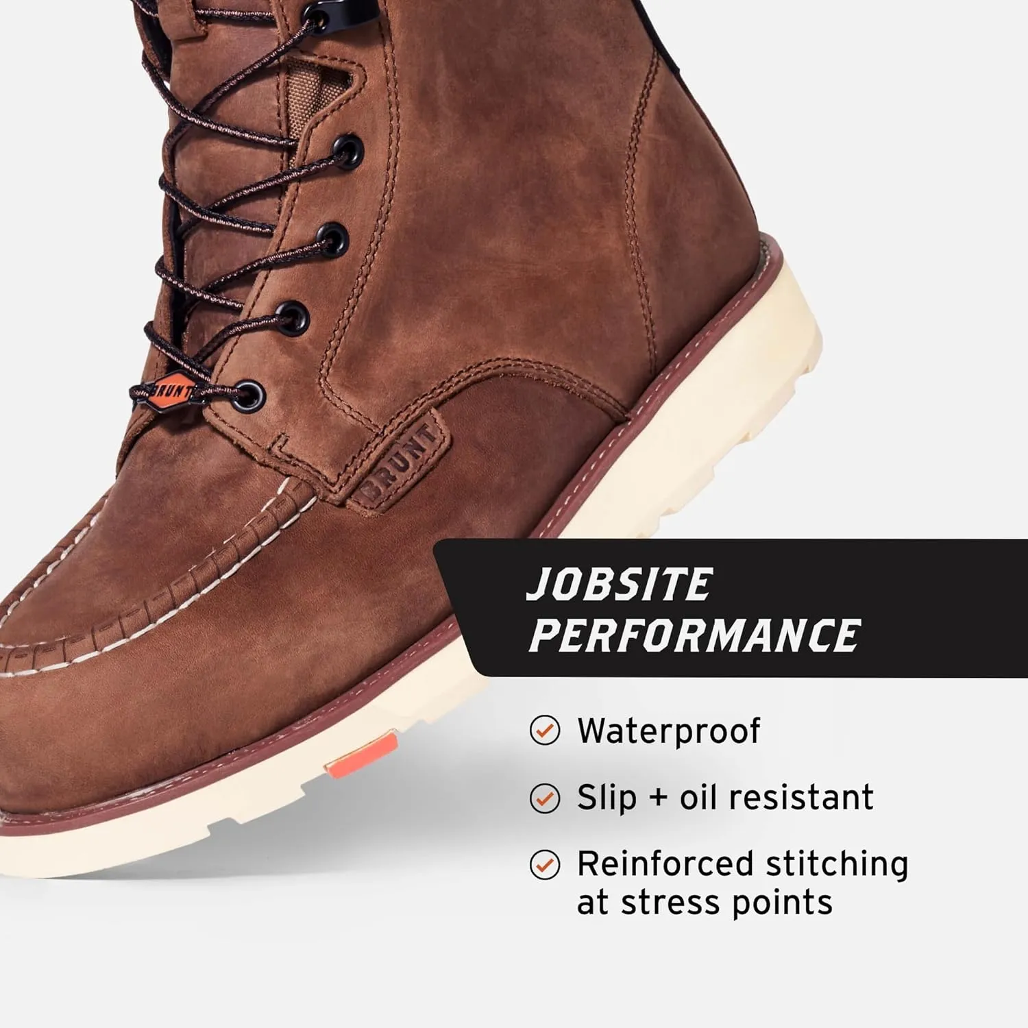 BRUNT The Marin (Soft Toe) - 8" Waterproof Moc Toe Work Boot - Electrical Hazard Rated - Slip   Oil Resistant - Adjustable Width System