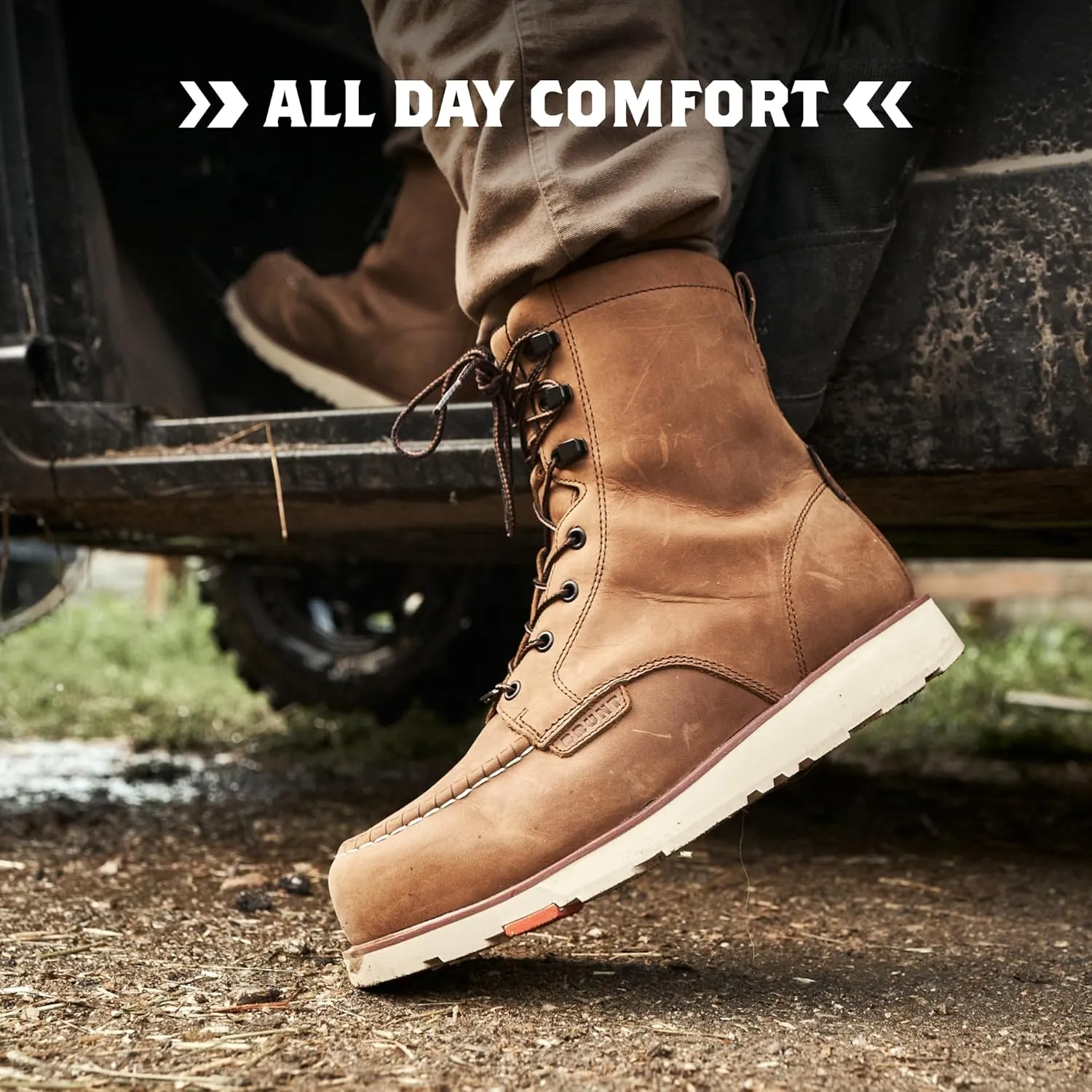 BRUNT The Marin (Soft Toe) - 8" Waterproof Moc Toe Work Boot - Electrical Hazard Rated - Slip   Oil Resistant - Adjustable Width System