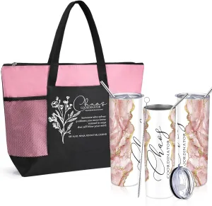 Buryeah 2 Pcs Chaos Coordinator Gifts for Women Employee Appreciation Gift 20 oz Marble Tumbler with Lid Large Tote Bag with Mesh Pockets Thank You Gift for Volunteer Assistant Coworker Nurse(Pink)