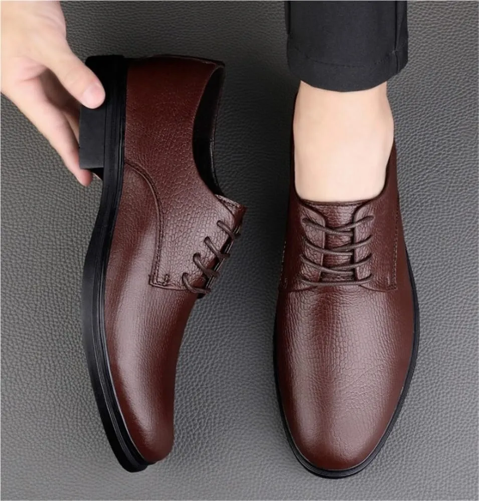 Business Work Soft Wedding Shoes Anti-Slip Block Heel Formal Oxfords Patent Leather Lace Up