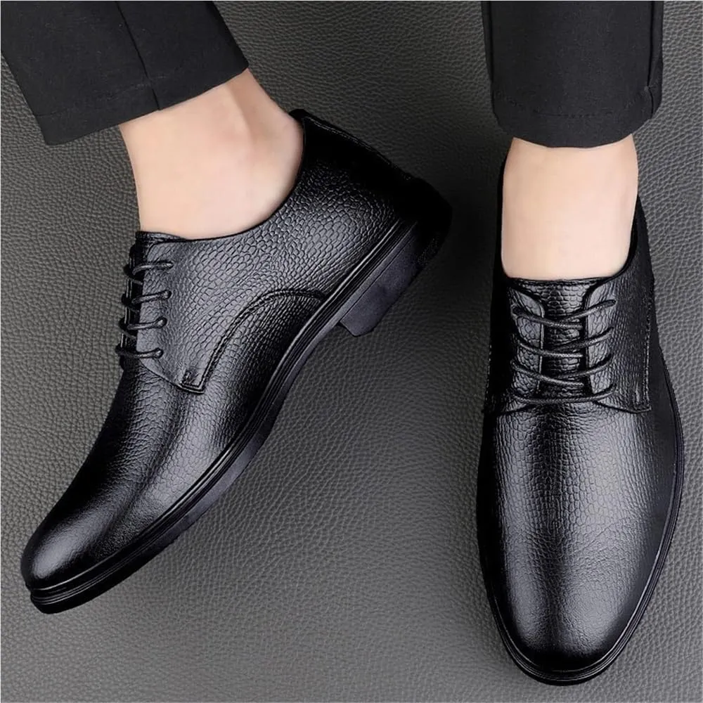 Business Work Soft Wedding Shoes Anti-Slip Block Heel Formal Oxfords Patent Leather Lace Up