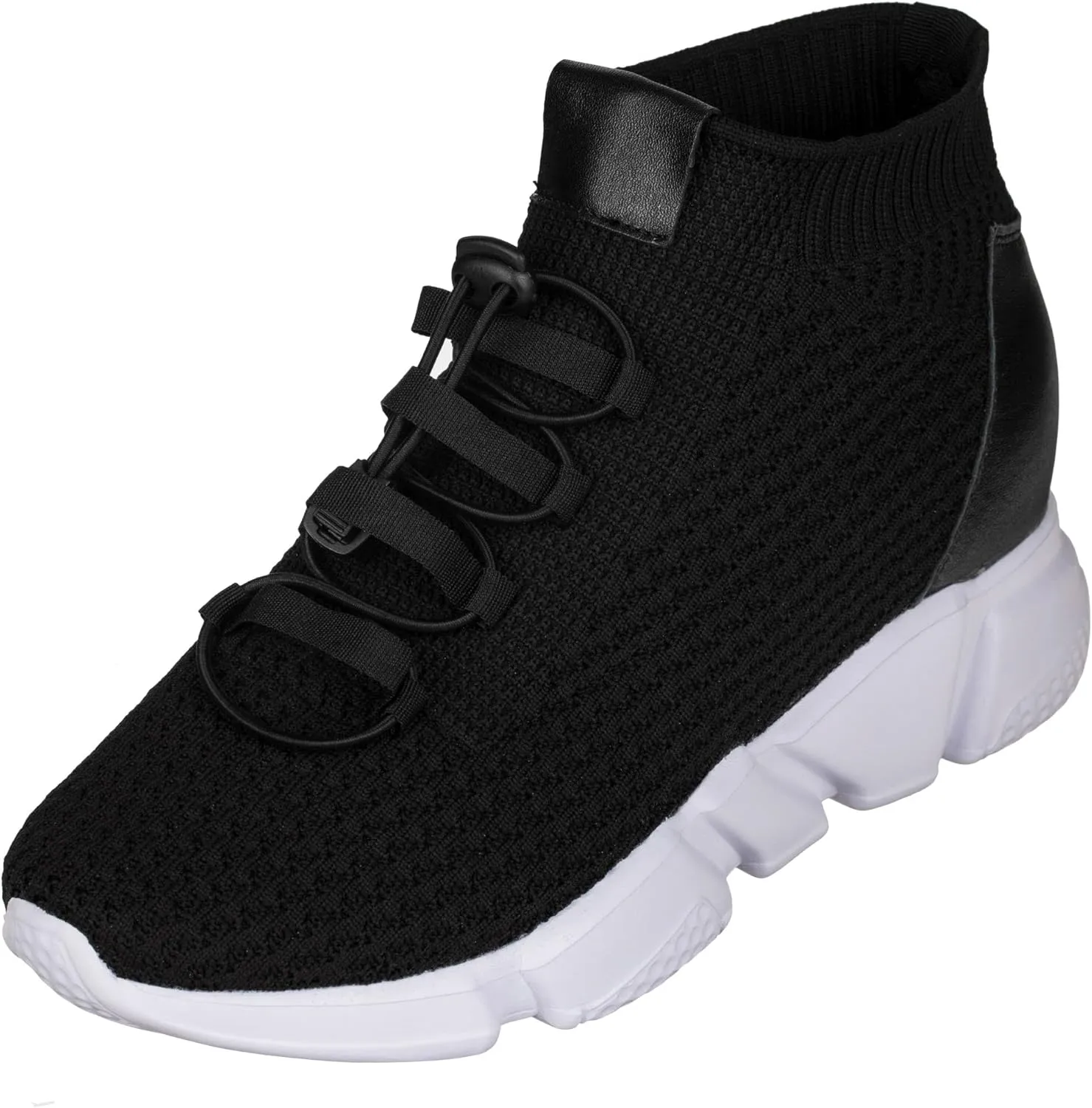 CALTO Men's Invisible Height Increasing Elevator Shoes - Black Kintted Ultra Lightweight Slip-on Sporty Trainer Sneakers - 3.2 Inches Taller - H1721 - Size 12 D(M) US
