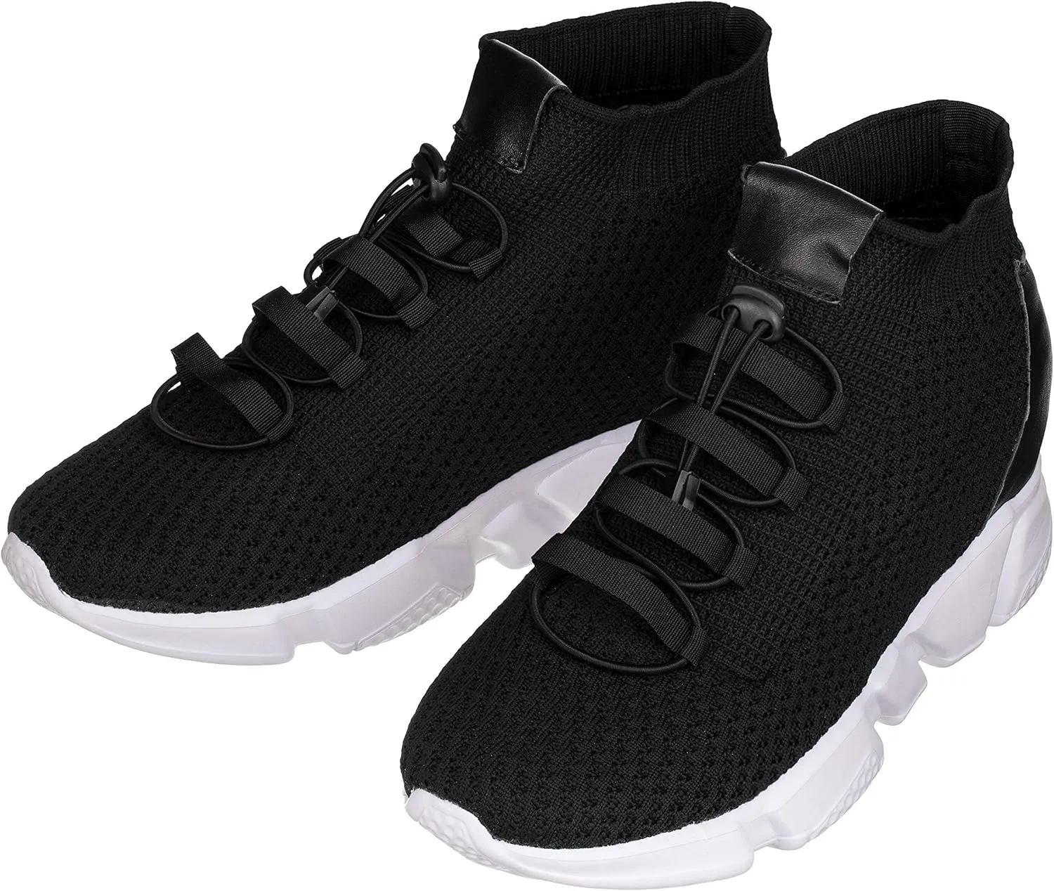 CALTO Men's Invisible Height Increasing Elevator Shoes - Black Kintted Ultra Lightweight Slip-on Sporty Trainer Sneakers - 3.2 Inches Taller - H1721 - Size 12 D(M) US