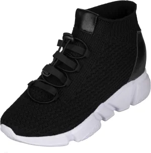 CALTO Men's Invisible Height Increasing Elevator Shoes - Black Kintted Ultra Lightweight Slip-on Sporty Trainer Sneakers - 3.2 Inches Taller - H1721 - Size 12 D(M) US