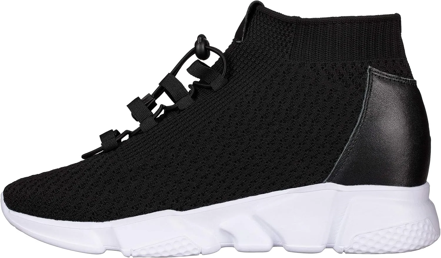 CALTO Men's Invisible Height Increasing Elevator Shoes - Black Kintted Ultra Lightweight Slip-on Sporty Trainer Sneakers - 3.2 Inches Taller - H1721 - Size 12 D(M) US